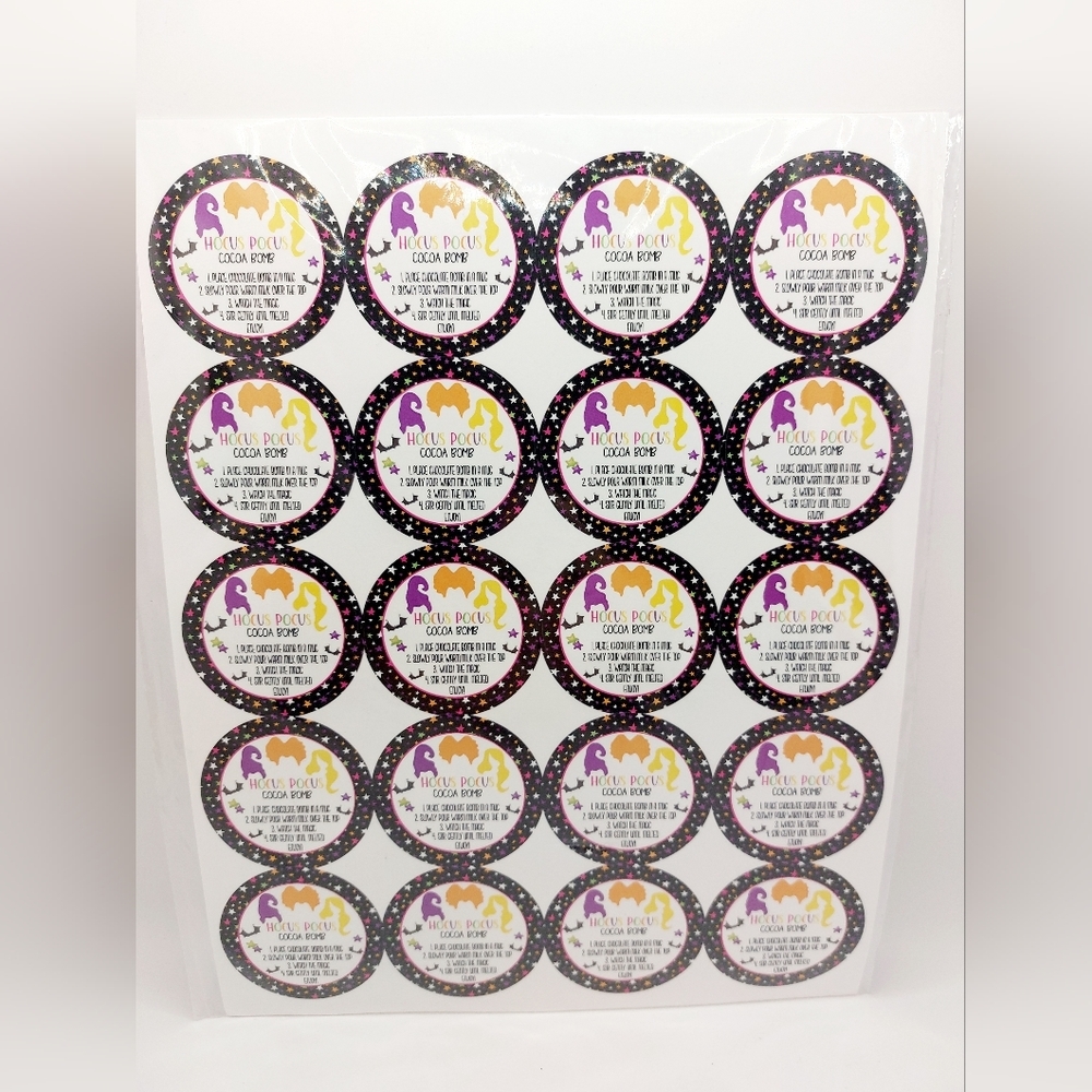 Page of 24 Hocus‎ Pocus Cocoa Bomb labels
